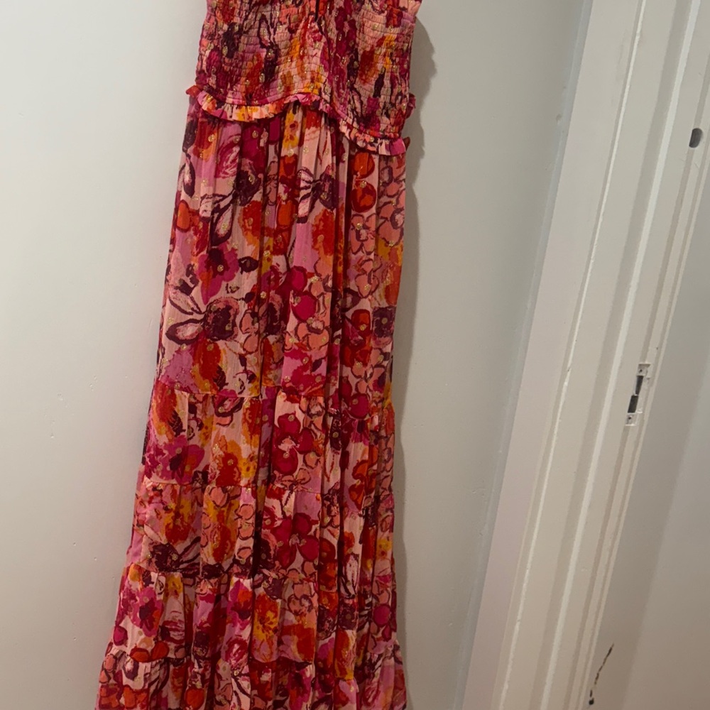 Aqua Vibrant Pink and Red Floral Dress